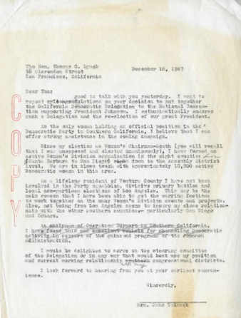 Letter to Thomas Lynch from Jane Tolmach thumbnail