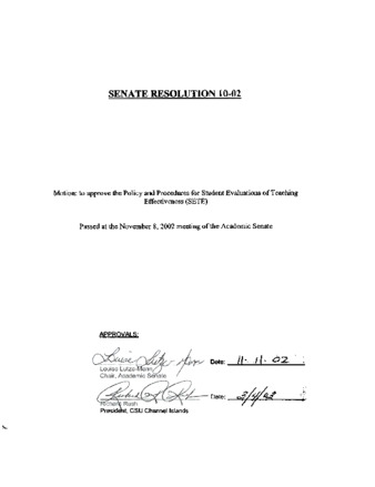 SR 02-10 Approve Policy and Procedures for Student Evaluations of Teaching Effectiveness (SETE) thumbnail