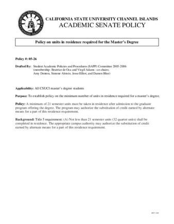 SP 05-26 Policy on Units in Residence Required for the Master's Degree thumbnail