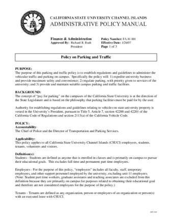 FA.81.001 - Policy on Parking and Traffic thumbnail