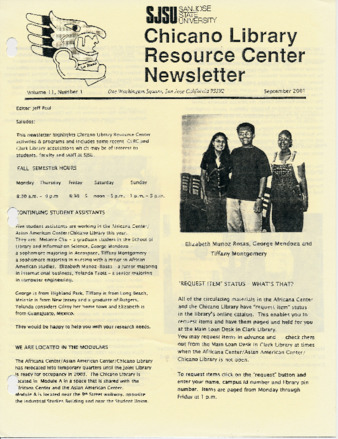 Chicano Library Resource Center Newsletter, 2001-09 thumbnail