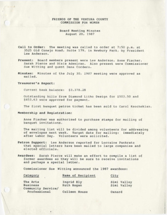 Minutes August 20, 1987 thumbnail