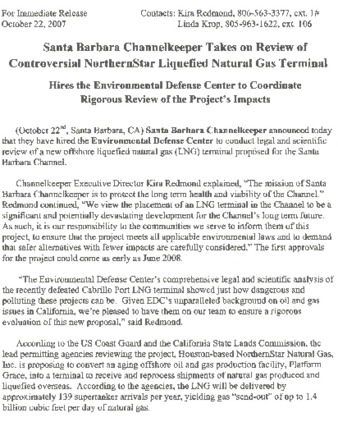 Santa Barbara Channelkeeper Takes on Review of Controversial NorthernStar Liquefied Natural Gas Terminal thumbnail