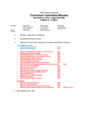 Curriculum Committee Meeting Minutes for December 6, 2010 thumbnail