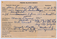 Piedra Blanca Ranch Employee Record Card for Emma Reilly, December 2, 1947 thumbnail