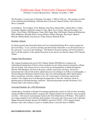 California State University Channel Islands: President's Council Meeting Notes: Monday, November 7, 2005 thumbnail