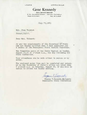 Letter to Jane Tolmach from Eugene V. Kennedy thumbnail