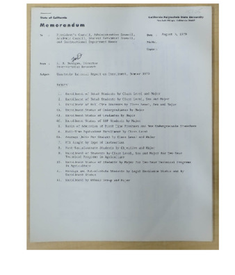 Quarterly internal report on enrollment, Summer 1979 thumbnail