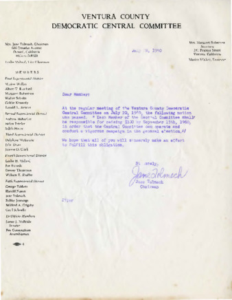 Letter on behalf of the Ventura County Democratic Central Committee thumbnail