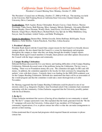 California State University Channel Islands: President's Council Meeting Notes: Monday, October 27, 2008 thumbnail