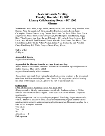 Academic Senate Meeting Minutes for December 13, 2005 thumbnail