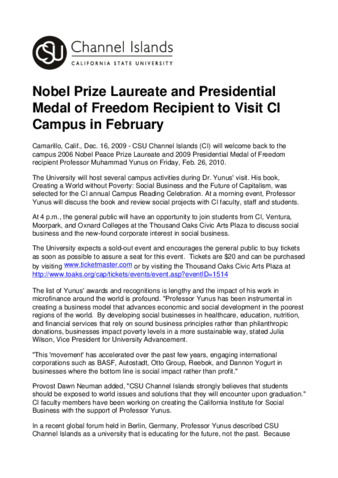 Nobel Prize Laureate and Presidential Medal of Freedom Recipient to Visit CI Campus in February thumbnail