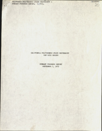 Summary Progress Report, California Polytechnic State University, 1972 thumbnail