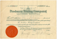 Producer Mining Company stock certificate for Mrs. J. B. Slocombe, 1907 thumbnail