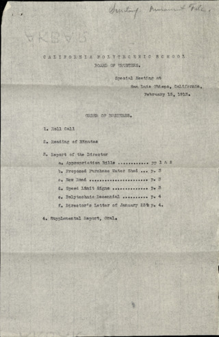 Report of the Director, California Polytechnic School Board of Trustees, February 15, 1913 thumbnail