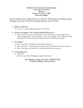 Curriculum Committee Meeting Minutes for November 7, 2003 thumbnail