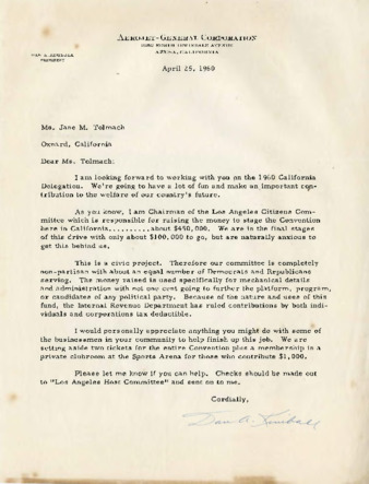 Letter to Jane Tolmach from Dan A. Kimball thumbnail