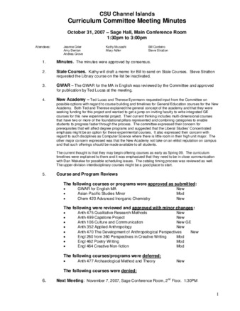 Curriculum Committee Meeting Minutes for October 31, 2007 thumbnail