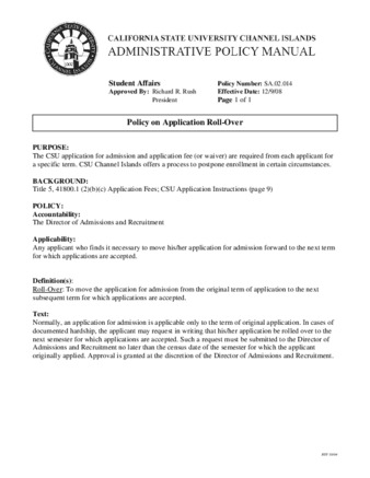 SA.02.014 - Policy on Application Roll-Over (Supersedes SA.02.008) thumbnail
