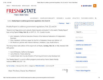 Maddy Report to address government regulations, Feb. 22 and 24 thumbnail