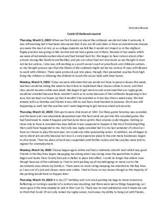 Veronica Bossio COVID-19 Journal thumbnail