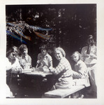 Teenage girls working on a project at a picnic table thumbnail