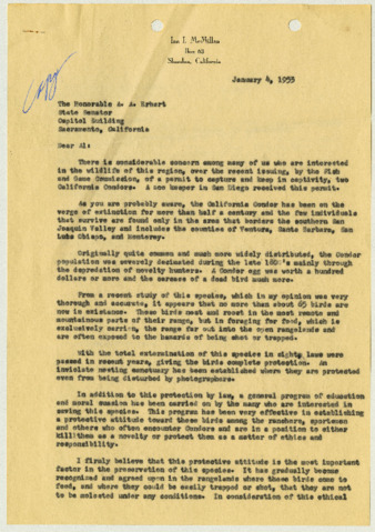 Letter from Ian I. McMillan to A. A. Erhart, January 4, 1953 thumbnail