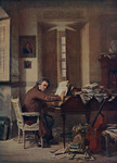 Beethoven composing at the piano in his study in the Schwarzspanierhaus thumbnail