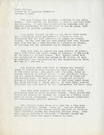 Media Release: Jane Tolmach for Assembly thumbnail