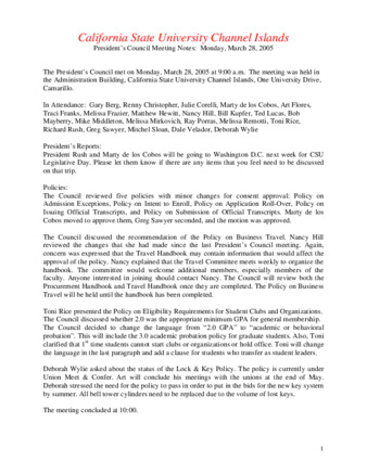 California State University Channel Islands: President's Council Meeting Notes: Monday March 28, 2005 thumbnail