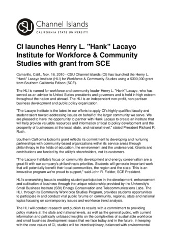 CI launches Henry L. "Hank" Lacayo Institute for Workforce & Community Studies with grant from SCE thumbnail