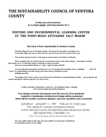 Flyer for Public Planning Session by The Sustainability Council of Ventura thumbnail