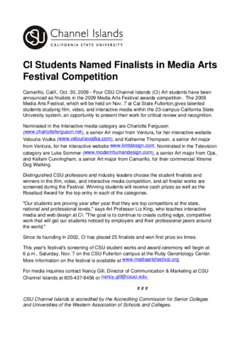 CI Students Named Finalists in Media Arts Festival Competition thumbnail