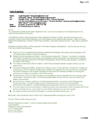 Correspondence regarding Funding Proposal for CSUCI Environment Institute thumbnail