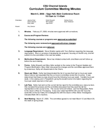 Curriculum Committee Meeting Minutes for March 5, 2008 thumbnail