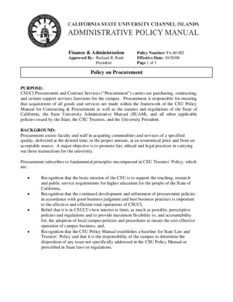 FA.60.002 - Policy on Procurement (Supersedes FA.60.001) thumbnail