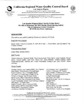 Los Angeles Regional Water Quality Control Board - Meeting Minutes from September 26, 2002 thumbnail