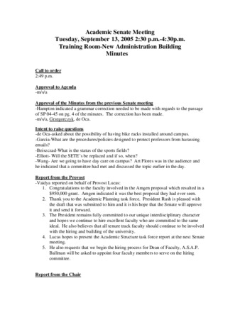 Academic Senate Meeting Minutes for September 13, 2005 thumbnail