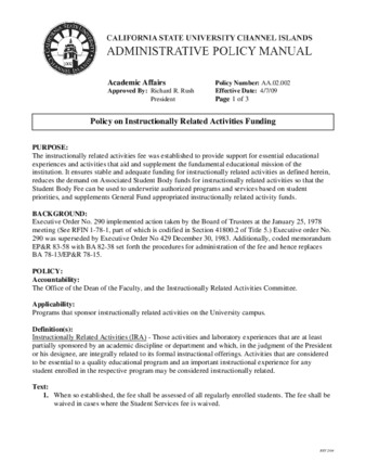 AA.02.002 - Policy on Instructionally Related Activities Funding (Supersedes AA.02.001) thumbnail