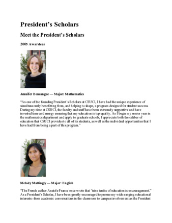 President's Scholars: Meet the President's Scholars thumbnail