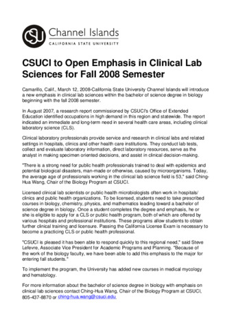 CSUCI to Open Emphasis in Clinical Lab Sciences for Fall 2008 Semester thumbnail