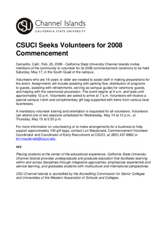 CSUCI Seeks Volunteers for 2008 Commencement thumbnail