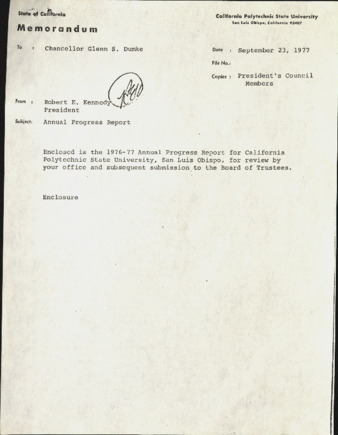 Annual Progress Report, California Polytechnic State University, 1977 thumbnail