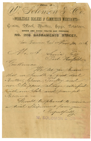 Letter from W. Solomon & Co, November 30, 1886 thumbnail