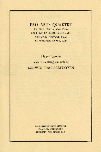 Pro Arte Quartet: Three concerts devoted to string quartets by Ludwig van Beethoven thumbnail