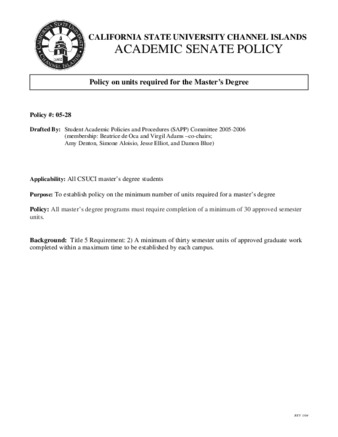SP 05-28 Policy on Units Required for the Master's Degree thumbnail