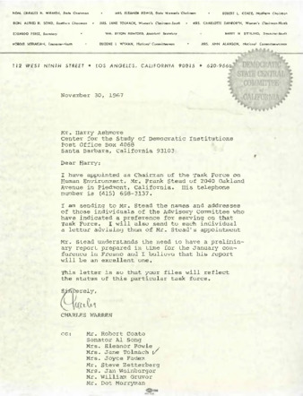 Letter to Harry Ashmore from Charles Warren thumbnail