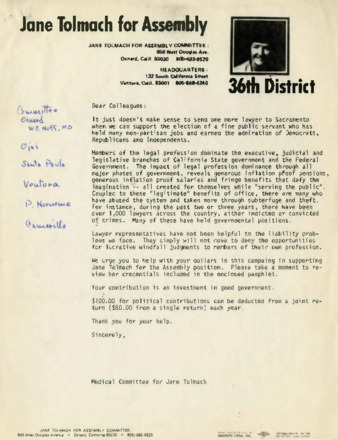 Medical Committe for Jane Tolmach letter thumbnail