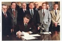 Photo of President Ronald Reagan Signing Bill with Congressman Robert Lagomarsino thumbnail