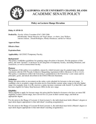 SP 05-32 Policy on Lecturer Range Elevation thumbnail